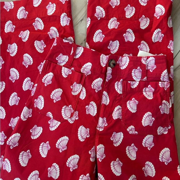 Anthropologie Maeve Red Pants with White Shell Pattern - Picture 3 of 6